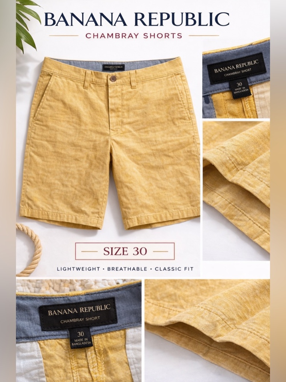 Banana Republic Chambray Shorts Sz 30 | Sunwashed Yellow | Summer Staple